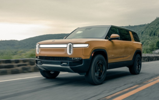Rivian R1S at DCR Systems Mentor collision repair center in Mentor, Ohio.